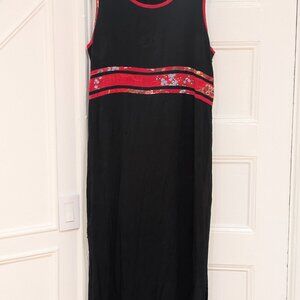Dressing Clio Women's 90s Midi Black Dress with Red Floral Pattern Size L